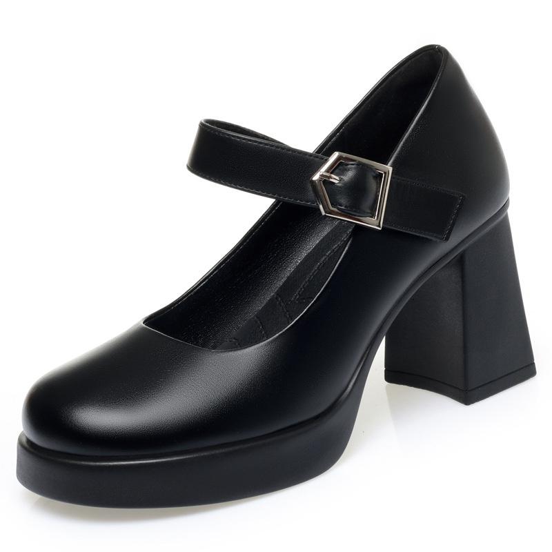 Fashion Fashionable Casual Waterproof Platform High Heel Work Shoes One-Liner Catwalk Leather Shoes Thick Sole Mary Jane Single Shoes