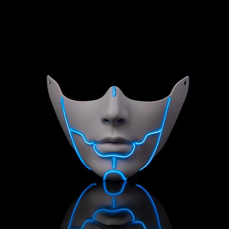 Cyber Cos For Women Men Punk Mask Sai Half Face Cool Luminous Masks Cosplay Props Halloween Party Stage Performance Dress Up