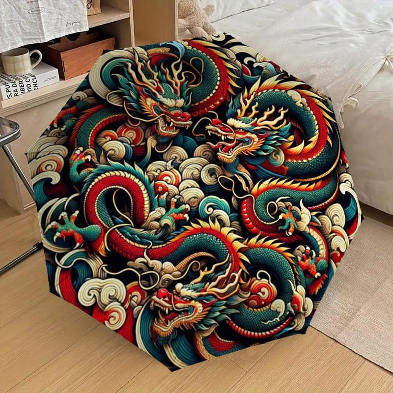 1pc Dragon Pattern Automatic Folding Umbrella - Compact 8-Rib Design,Perfect Gift for Friends & Family yy250926050