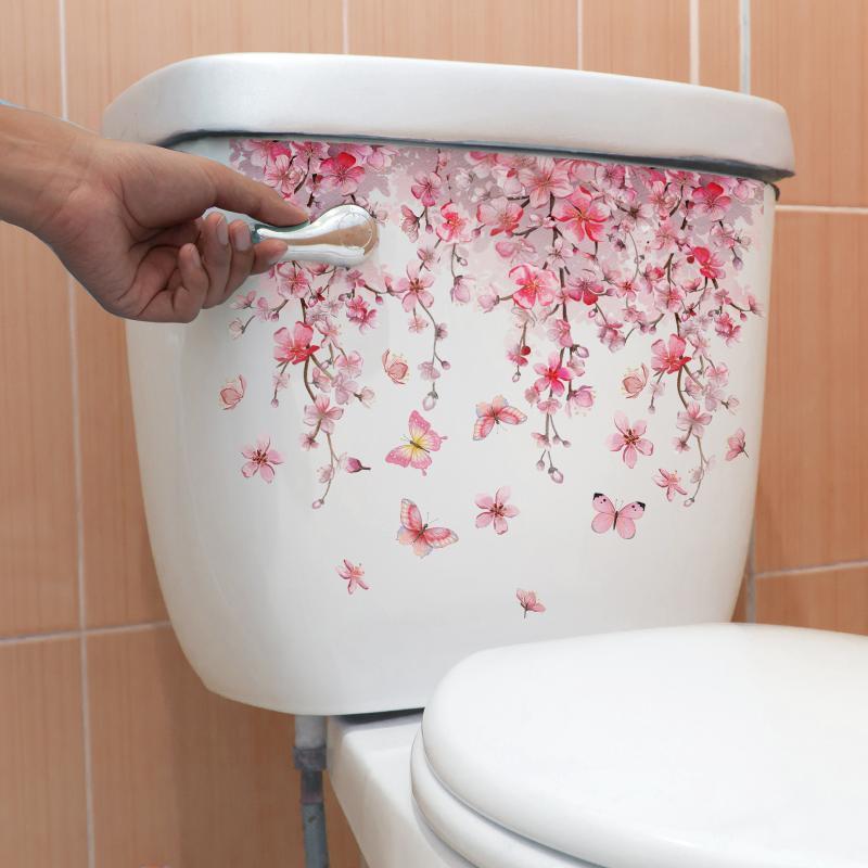 Plant Flower Butterfly Wall Sticker Bathroom Toilet Decor Living Room Cabinet Home Decoration Decals Beautify Self Adhesive Mura