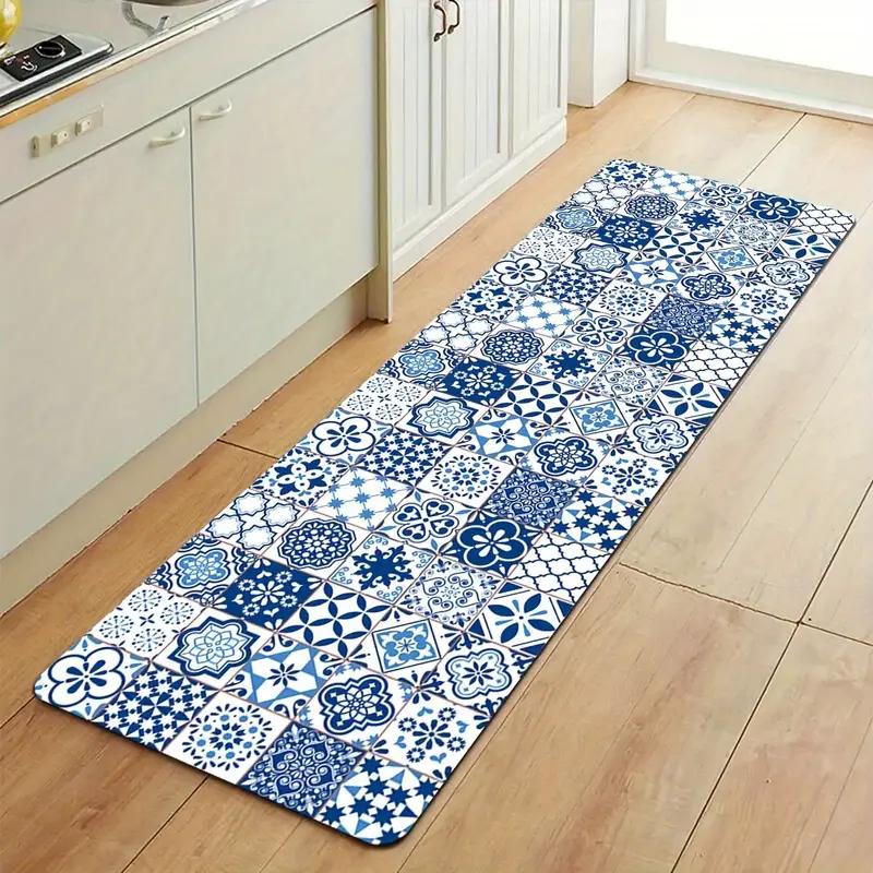 

Modern Blue Ceramic Tile Kitchen Floor Mat Decor Kitchen Corridor Balcony Rug Laundry Room Mat Bathroom Anti-slip Doormat Decor 40cm x 60cm