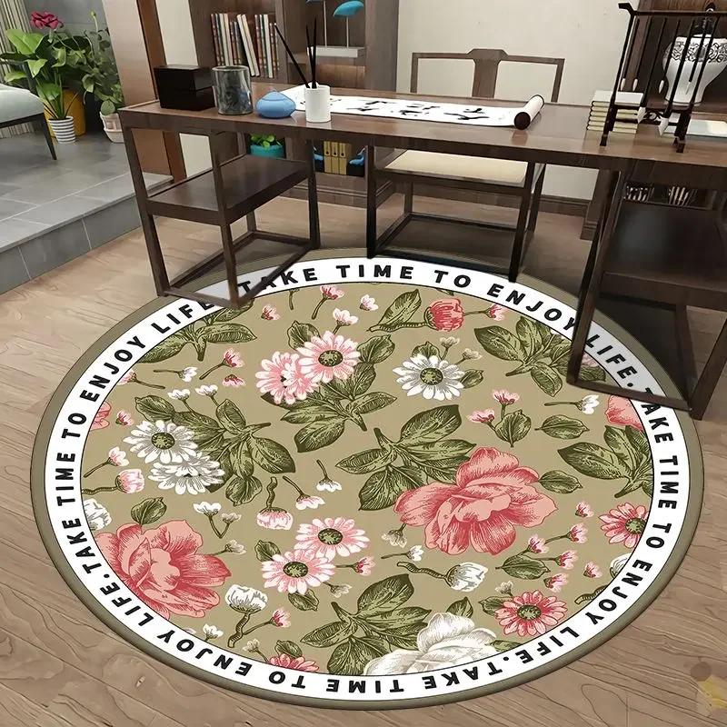 European Retro Chinese Round Carpet Living Room Tea Table Mat Computer Chair Cushion Home Decoration Non-slip Soft Fluffy Rug