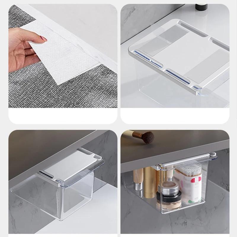Mini Unterschreibtischschublade Schmuckkästchen Aufbewahrungsbox für Wattepads Kosmetik Make-up Organizer Transparente Kunststoffschublade unter dem Tisch