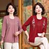 Mom's Fashion Knitted Sweater: Long Sleeve Pullover for Middle-Aged Women, Fake Two-Piece Design for Spring and Autumn.