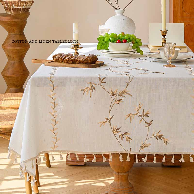 Floral Fresh Simple Embroidery Imitation Cotton Linen Dining Household Wear-resistant Waterproof Tablecloth