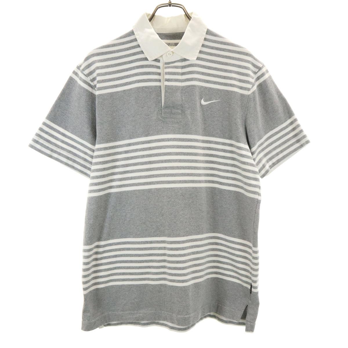 

NIKE Border Pattern Short sleeve Polo shirt L gray Men s Used