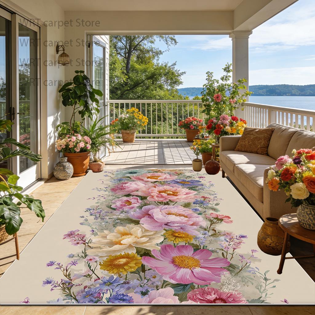 Outdoor Patio Floral Fresh Style Non-slip Carpet Decoration Home Living Room Large Rugs Lounge Bedroom Fluffy Washable Floor Mat