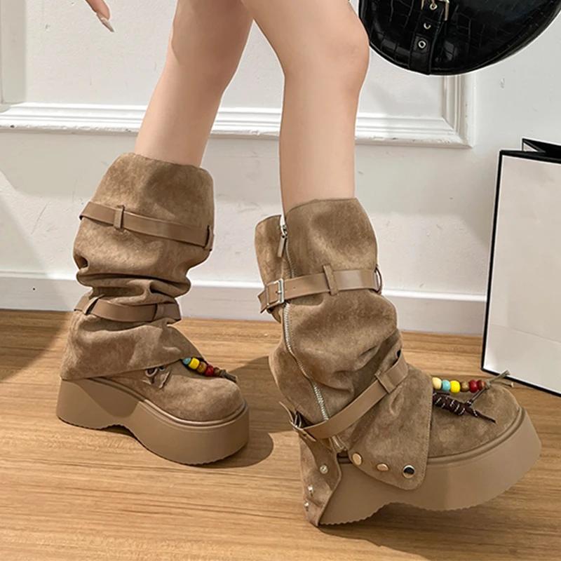 

High Heels Women s Long Boots Platform Designer Shoes Fashion Dress Woman Chlsea Botas Winter Suede Sport Boots De Mujer 40