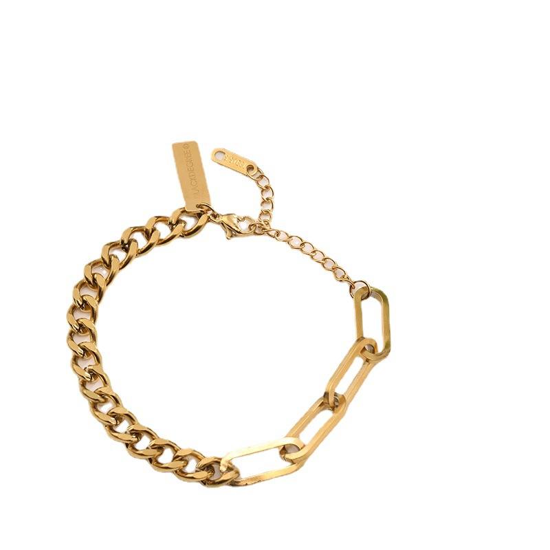 European and American New Rectangular Square Brand Thick Chain Titanium Steel Bracelet Women's Fashion Trend Geometric Bracelet Accessories