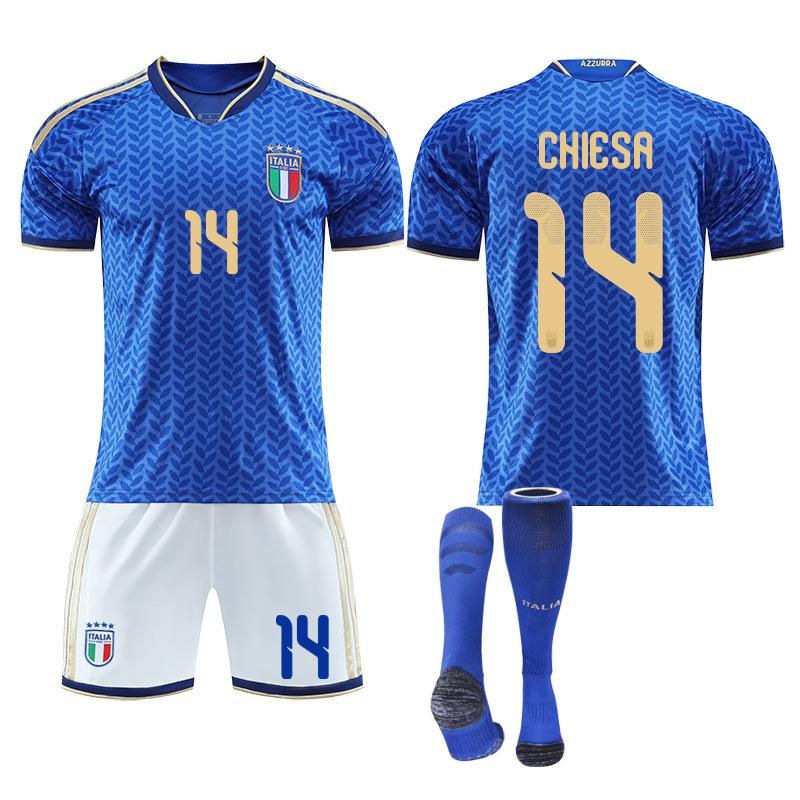 Italien Herren Nr. 14 Chiesa Fußball-Trikot-Set für die Weltmeisterschaft 2026 16# blau