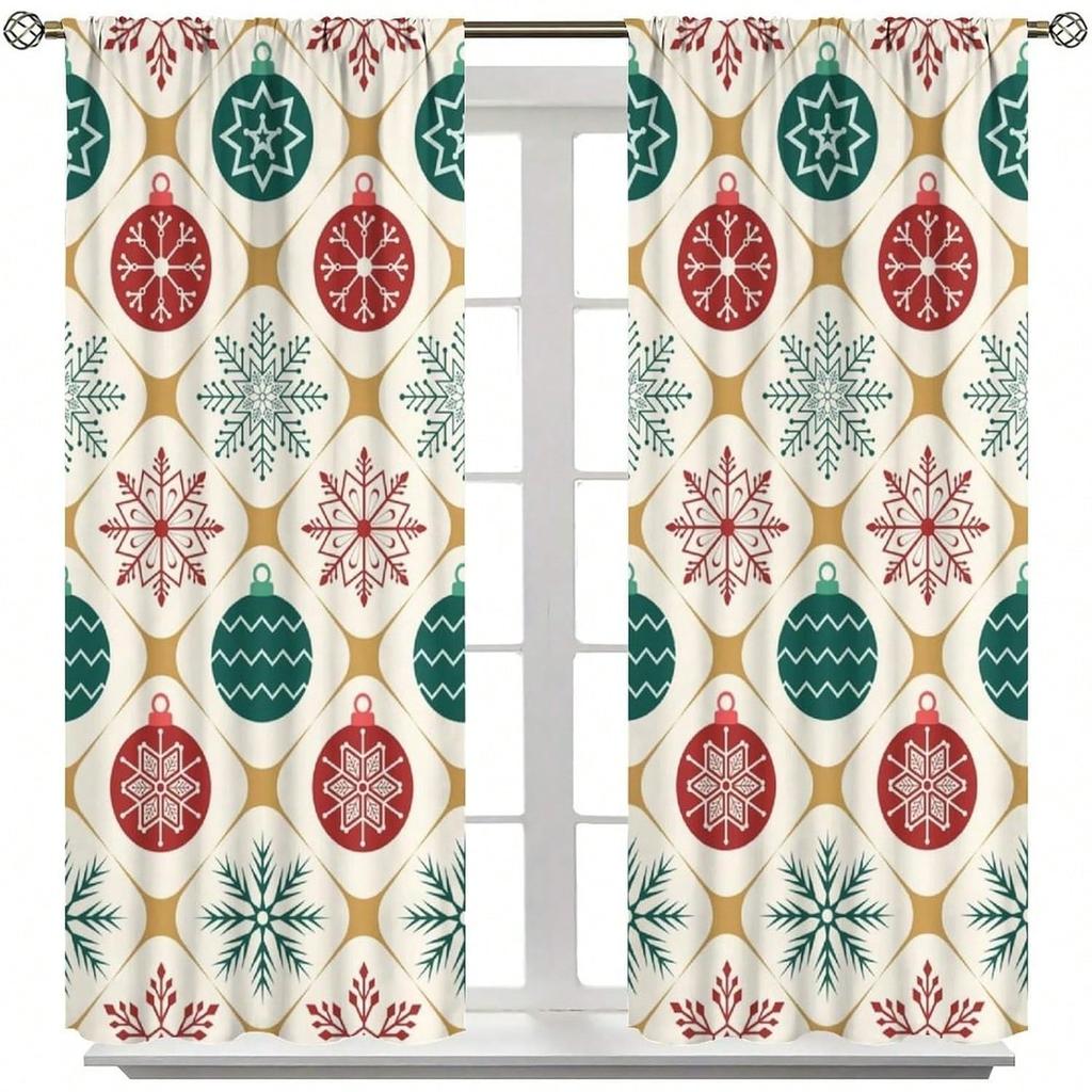 Christmas Blackout Curtains, Holiday Season Backdrop With Pine Leaves Ball Classic Design Print Window Drapes, For Living Room