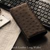 Sankyo Shokai Men's Ostrich Leather Long Wallet, Full-Point Design, Bifold, with Zipper, Dark Brown