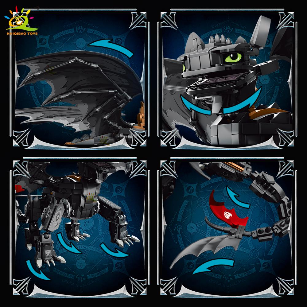 HUIQIBAO 1026PCS MOC Black dragon Monster Building Blocks movie series animals model assembly Bricks Toy set for children gift