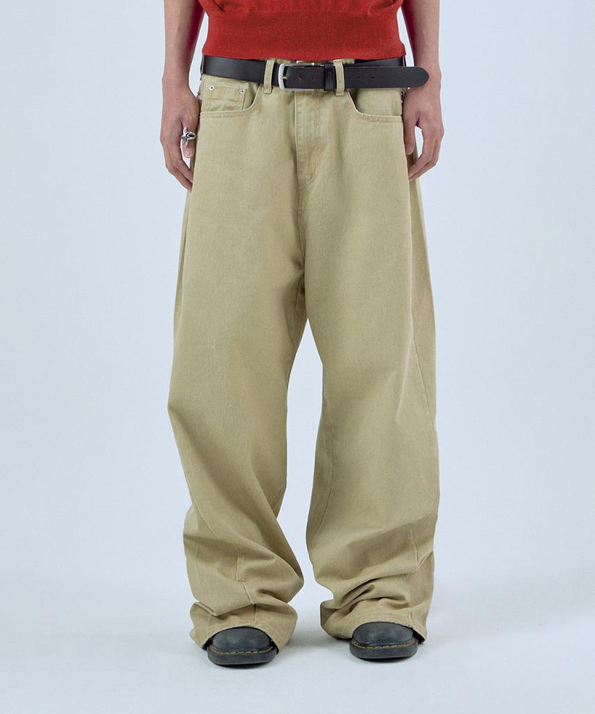 NOISE Studded Curved Cotton Pants - Beige