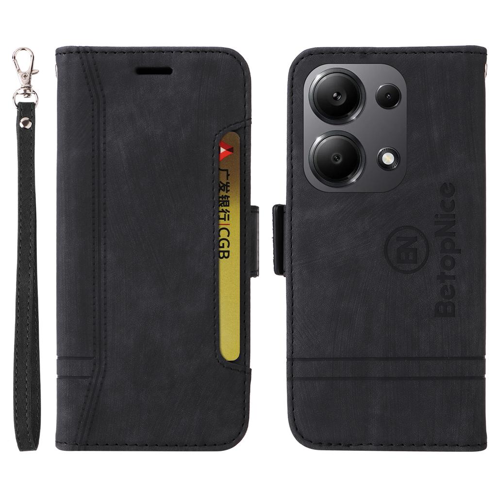 BETOPNICE 001 for Xiaomi Redmi Note 14S 4G/Note 13 Pro 4G/Poco M6 Pro 4G Case with Hand Strap Leather Wallet Cover