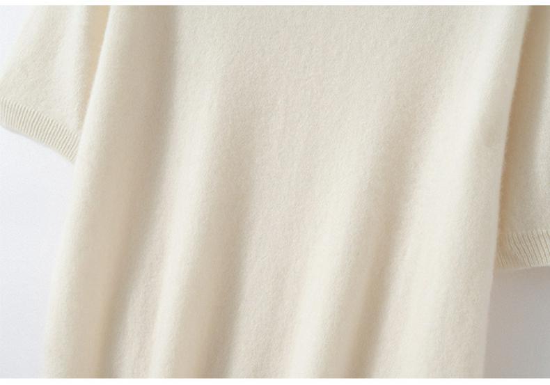Twelve-Needle Women's Solid Cashmere Knit Pullover: Flat Round Neck, Short-Sleeved, Versatile Design