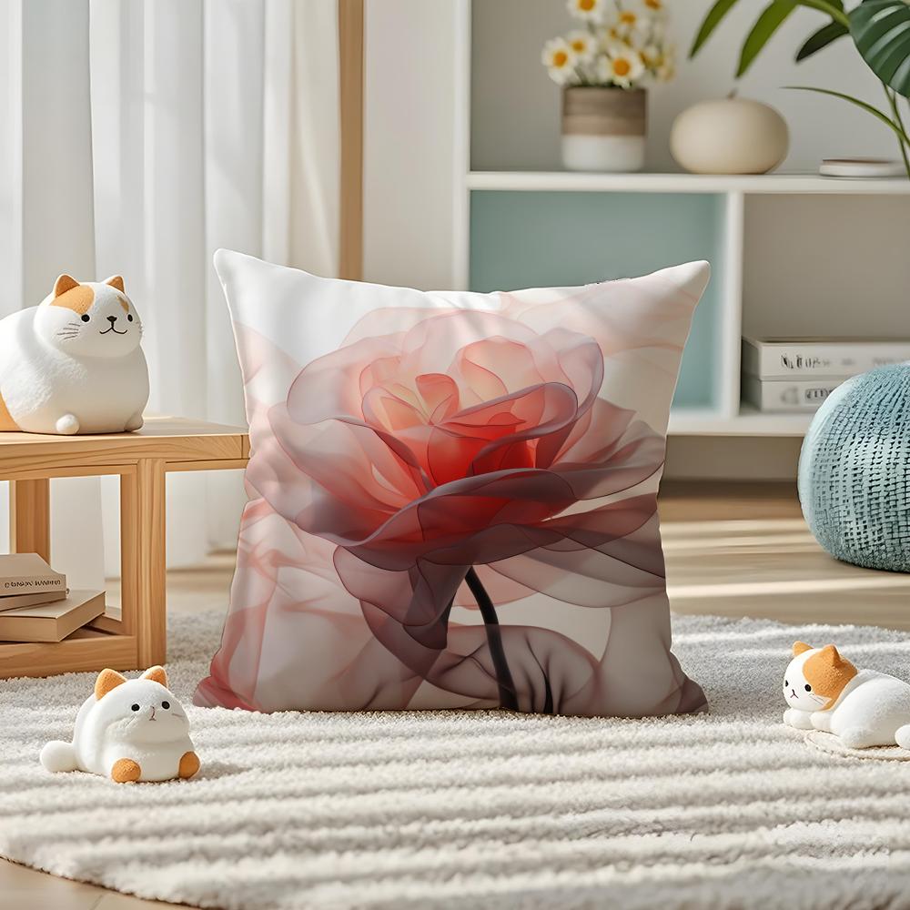 Abstract Rose Flower Pillow Case Silky Elegant Comfort Sofa Bed Invisible Zipper