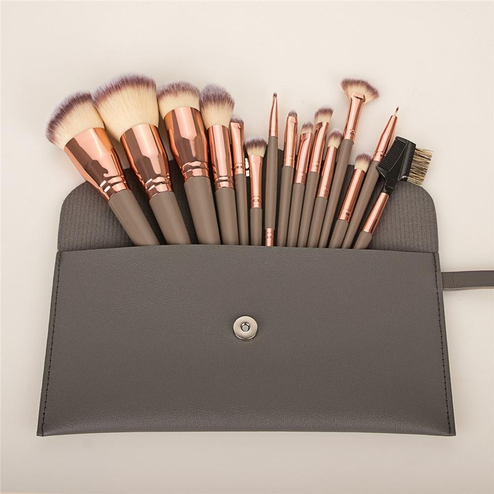 15Pcs Professional Makeup Brushes Set Bag Foundation Eyelash Eyebrow Eyeshadow Cosmetic Make Up Tool