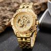 Luxury Silver Gold Automatic Mechanical Watch For Men Full Steel Skeleton Wristwatch Clock Over-sized Big Dial Relogio Masculino