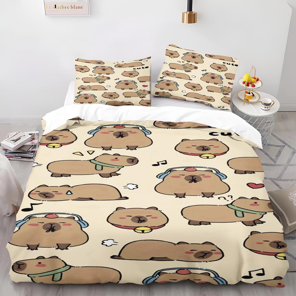Anime Capybaras Duvet Cover Bedding Pillowcase Printed Children And Adult Set Queen Size Reactive Printing Quilt