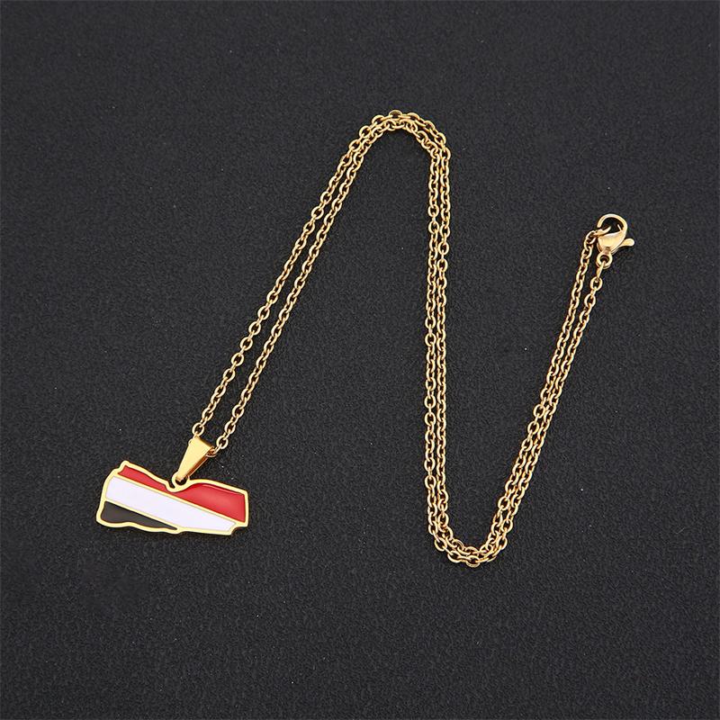 Fashion Enamel Yemen Map Flag Pendant Neckalces Silver Color/Gold Color Stainless Steel Neckalce Yemeni Charm Patriotic Gift