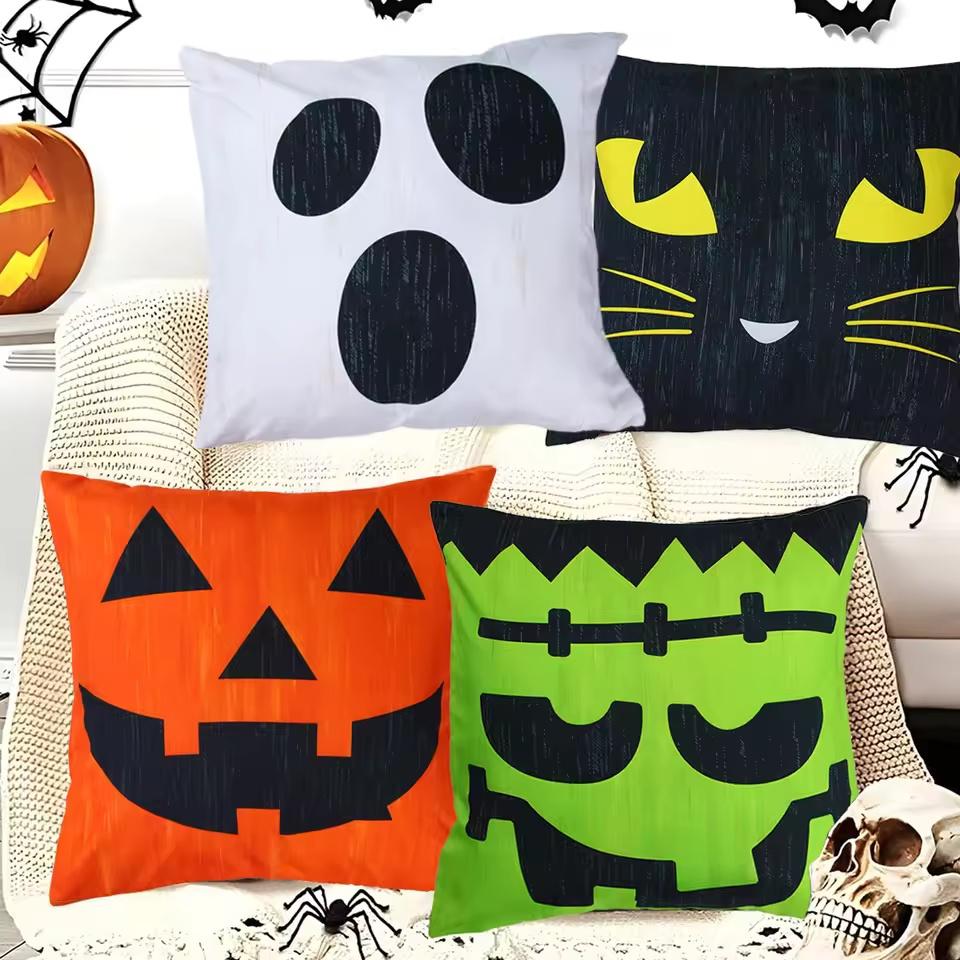 1Pc Halloween Decorative Cushion Cover, Halloween Funny Expression Pillow Cover, Suitable For Party Home Room Decoration