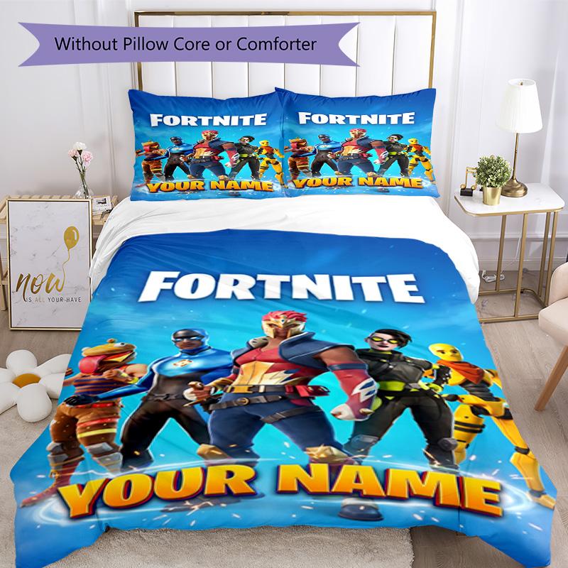 Fortnite Customizable Name Bed Sheet Set Suitable for Study room Breathable Duvet Cover Custom Room Decor Birthday/Christmas Gift Idea