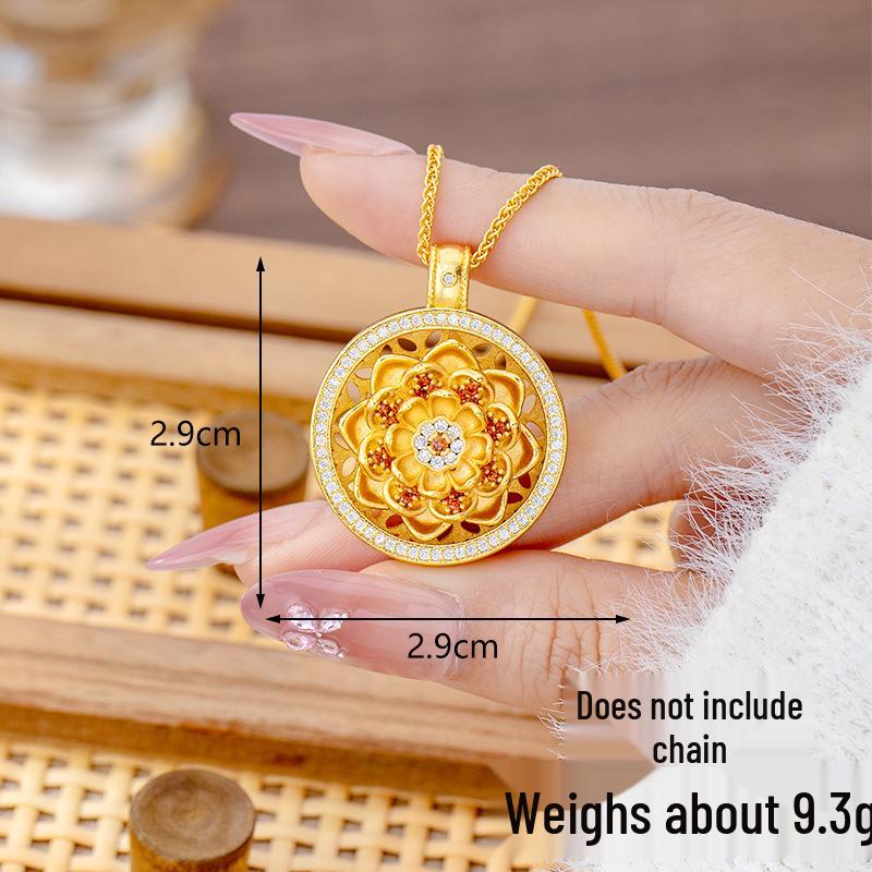 Ancient Gold Sand Eight-Treasure Compass Blessing Necklace - Chinese Retro Copper Alloy Jewelry