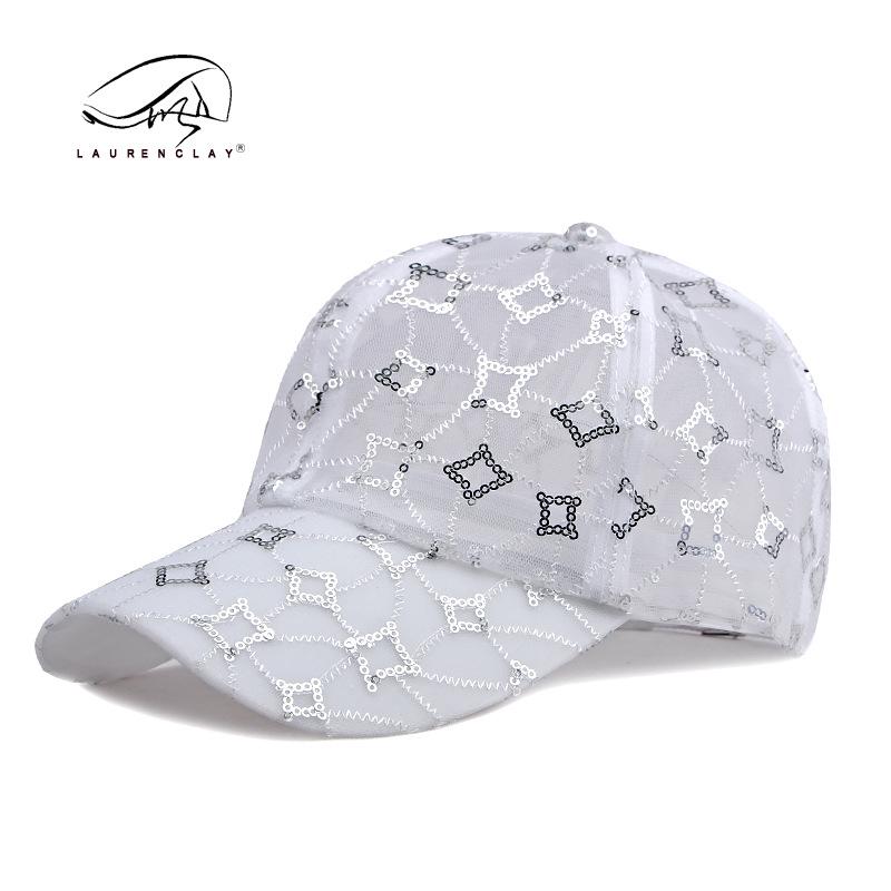 Koreańska Letnia Czapka Baseballowa z Siatki z Cekinami dla Kobiet - Oddychająca Czapka z Daszkiem