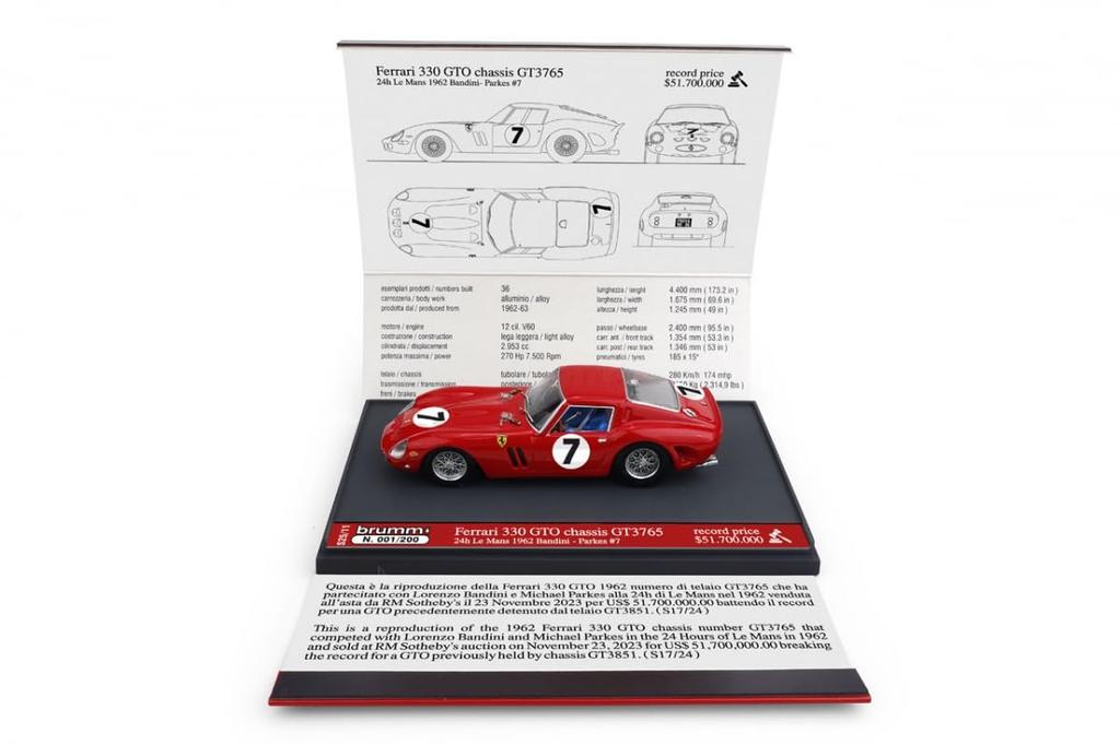 Brumm 1/43 Ferrari 330 GTO 24 Hours of Le Mans 1962 BRUMM 24H LE MANS #7 L. Bandini/M. Parkes Limited to 200 units