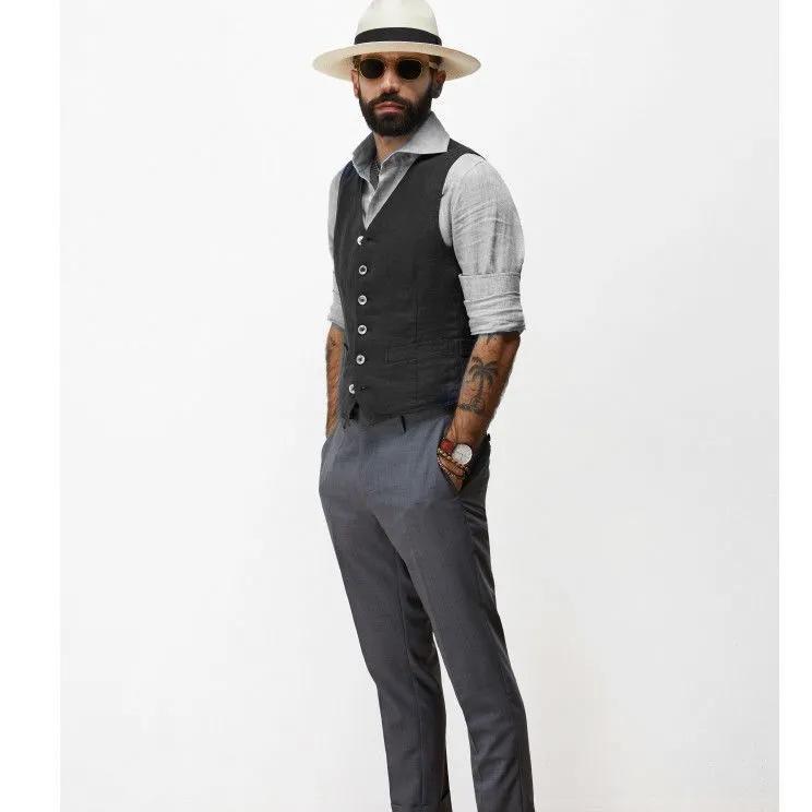 

Мужской тонкий повседневный однобортный хлопковый жилет, однотонный, простой, удобный топ XS чёрный