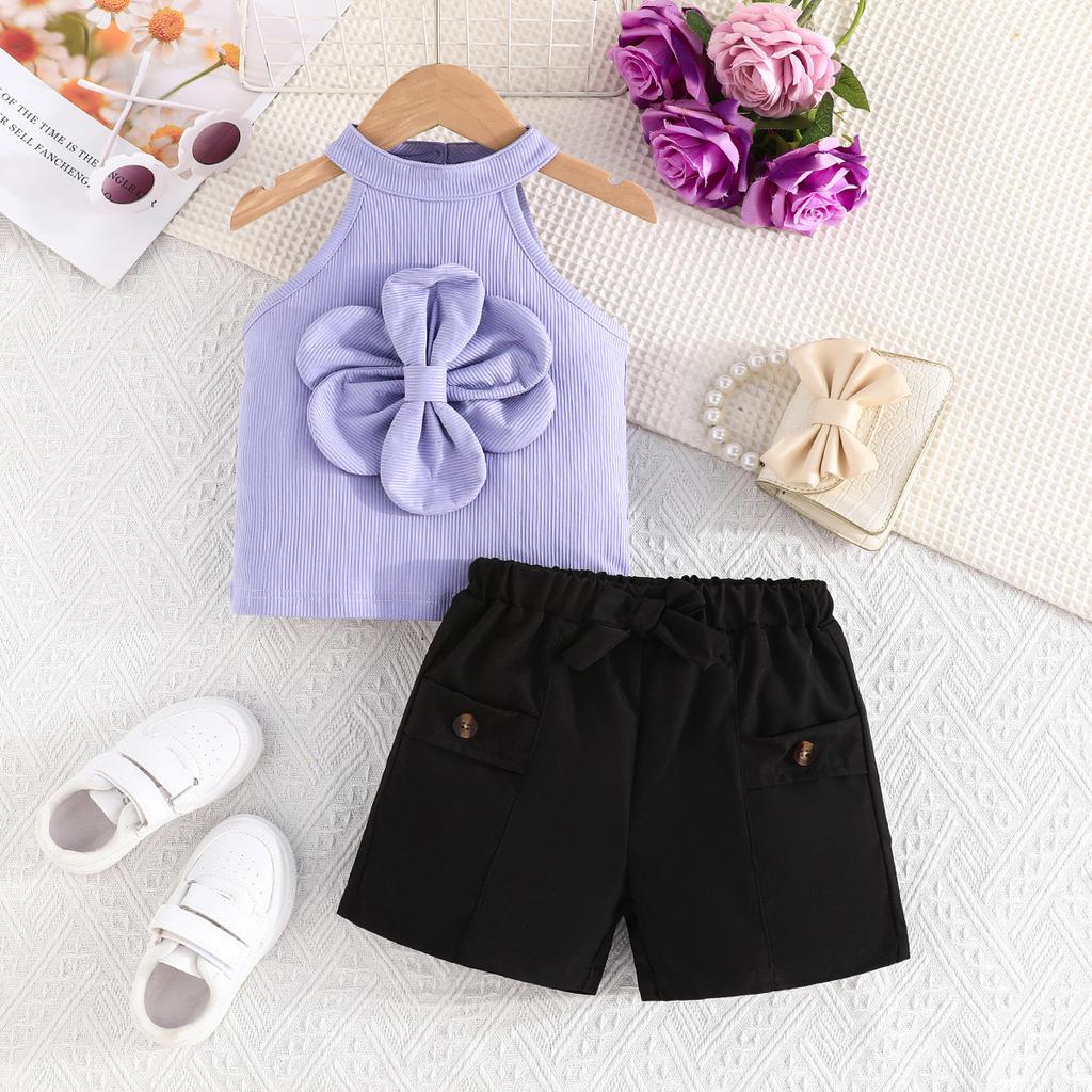 Infants Clothes Fashion Vest Flowers Top + Shorts Two-Piece Set For Baby Girls Halter Neck Shirt Sets