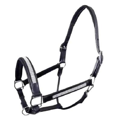 Căpăstru din piele, 4 rânduri, cristal transparent pe banda nasului pentru cal.