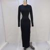 2024 Autumn/Winter Fashion: Women's Color-Block Slim Round Neck Long Sleeve Finger Set Dress