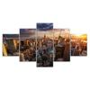 Sunset New York Skyline Empire State Building 5 Piece Five Panel Wall Canvas Print Modern Art Poster Picture Home Decor Gift For Him For Her