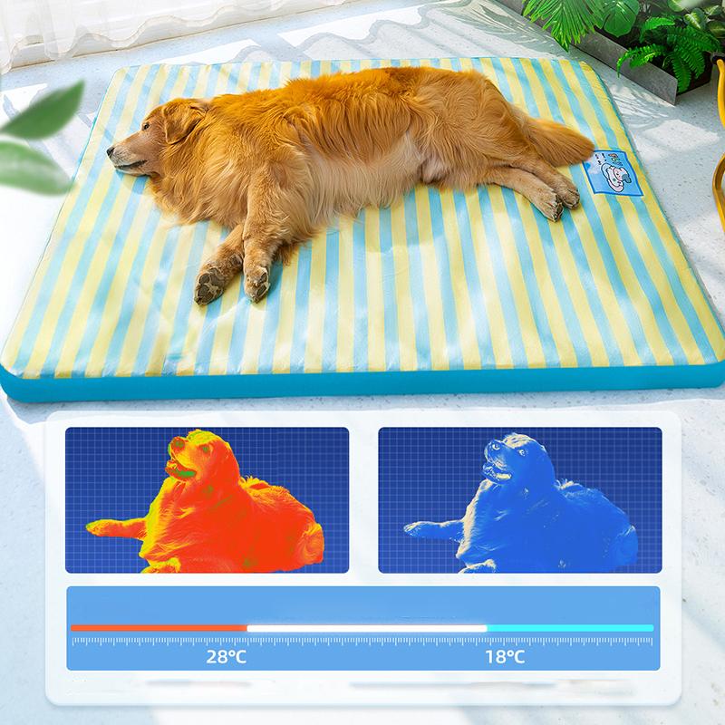Beach Dog Cartoon Striped Mat Cat Mat Cooling Mat Dog Kennel Cat Kennel Pet Kennel Pet Supplies Can Be Removed and Washed!