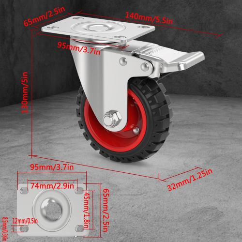 COOWOO 4-inch Caster Set of 4 with Brakes, Heavy-Duty, 450kg Load Capacity, 360-Degree Swivel, Quiet, Mute Series DIY Furniture Replacement Kit, 100mm