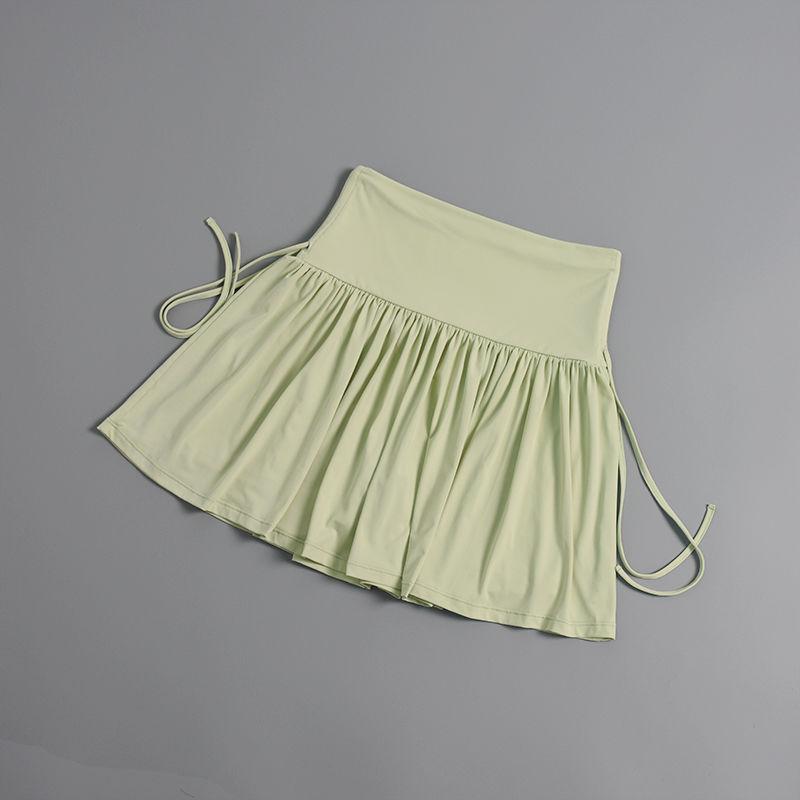 

Спортивная юбка-шорты для йоги, летняя фитнес-юбка в складку, брюки, юбка-шорты до середины бедра, быстросохнущая, с боковой кулиской, юбка-брюки с высокой талией для верхней одежды L зелёный