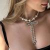 Pearl Choker Necklace For Women With Butterfly Bow Pendant And Silver Plating