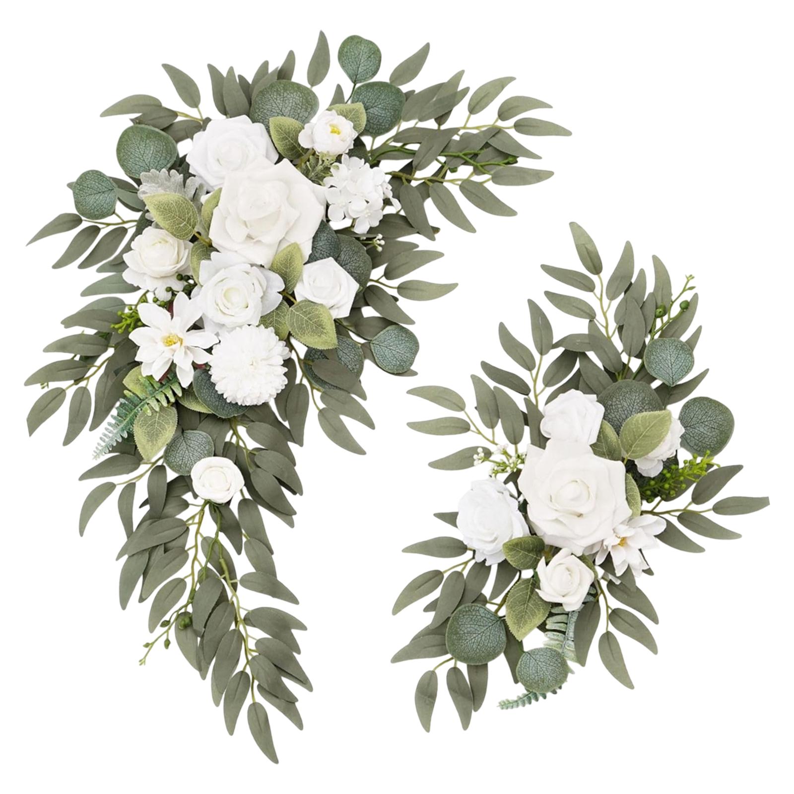 

2x Wedding Arch Flowers Decoration Rustic Artificial Floral Swag for Wall Mantel білий