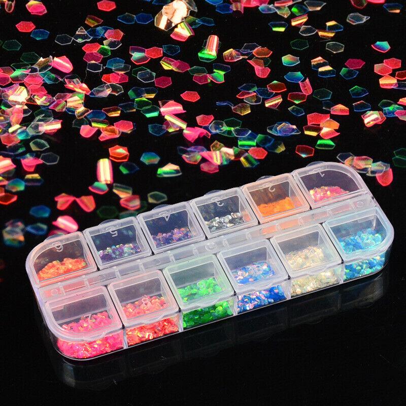 12 Colors Nail Art Glitter Sequins Holographic Mermaid 3D DIY Tip Decoration