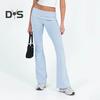 Women Pants Mid-rise Elastic Waist Adjustable Side Drawstring Long Trousers Solid Color Skinny Flared Pants Daily Wear