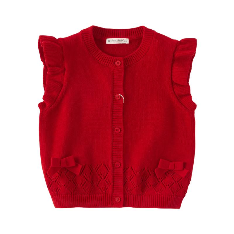 DAVE&BELLA Girls Autumn Knitted Cotton Vest 140cm красный
