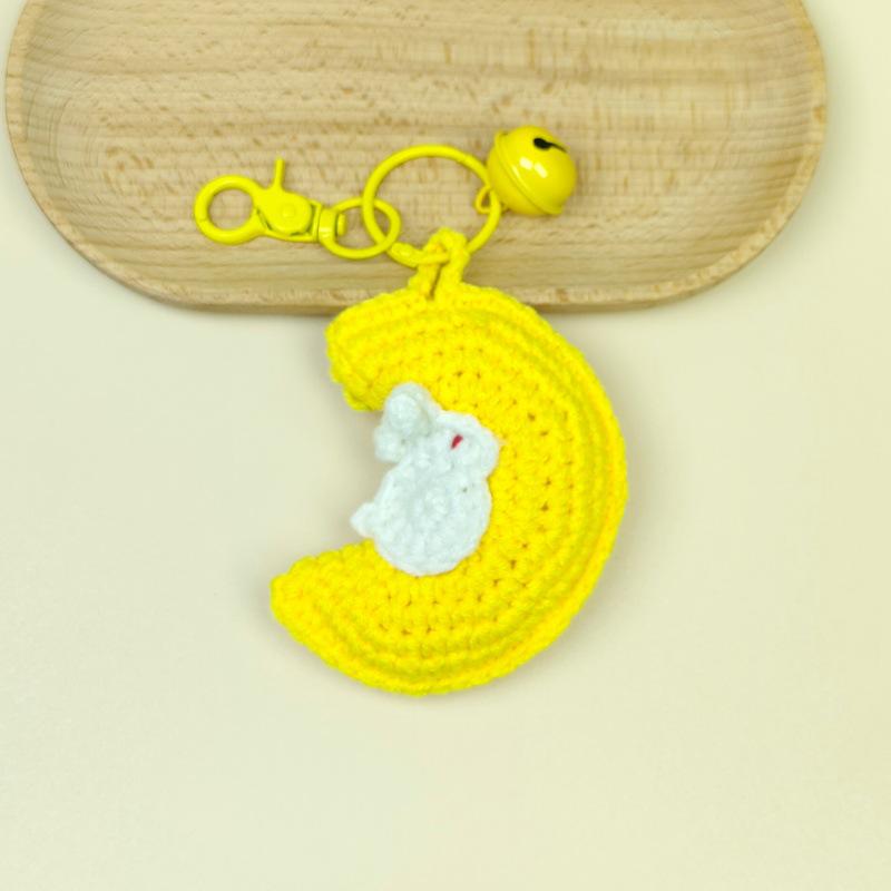 Handmade Crochet Moon Rabbit Keychain Ornament