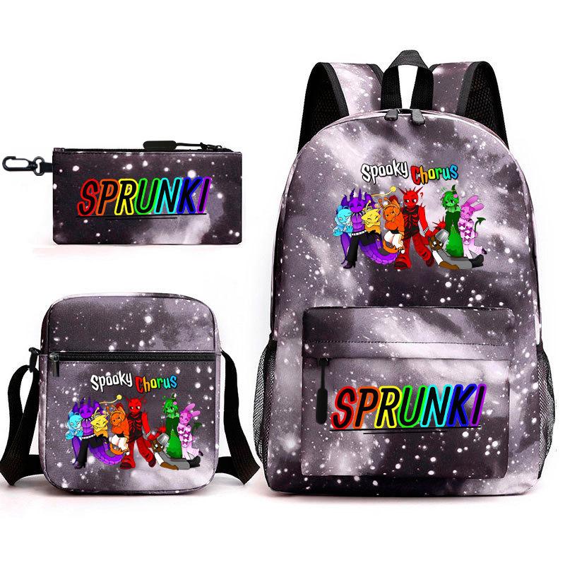 Rhythm box peripheral schoolbag sprunki cartoon starry sky backpack 3-piece set