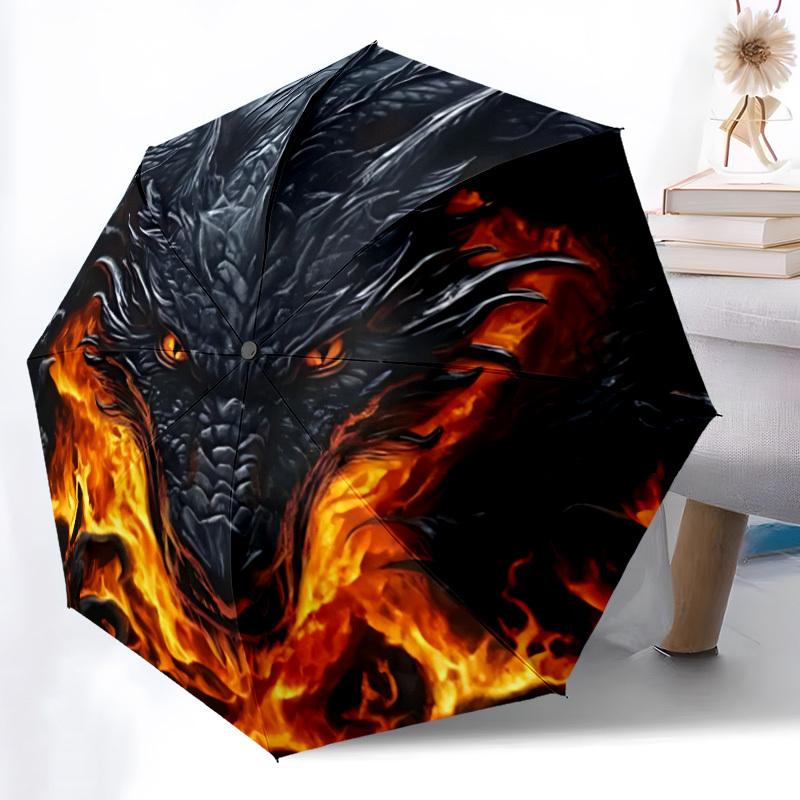 1pc Dragon Flames Fashionable Automatic Opening/Closing Folding Umbrella with 8 Bones, Windproof Portable, Daily Use192