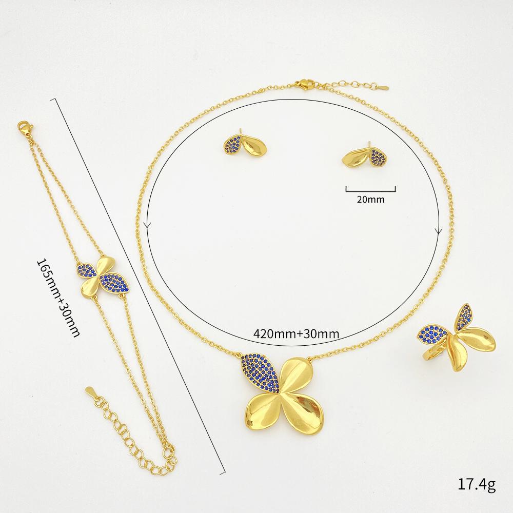 Flora Four-Leaf Clover Necklace Set for Women Copper Cubic Zirconia Plated Jewelry Wedding Gift with Gift Box