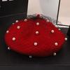 Pearl Wool Beret for Women Retro Beanie Caps Pumpkin Hat Painter Hat  Banquet