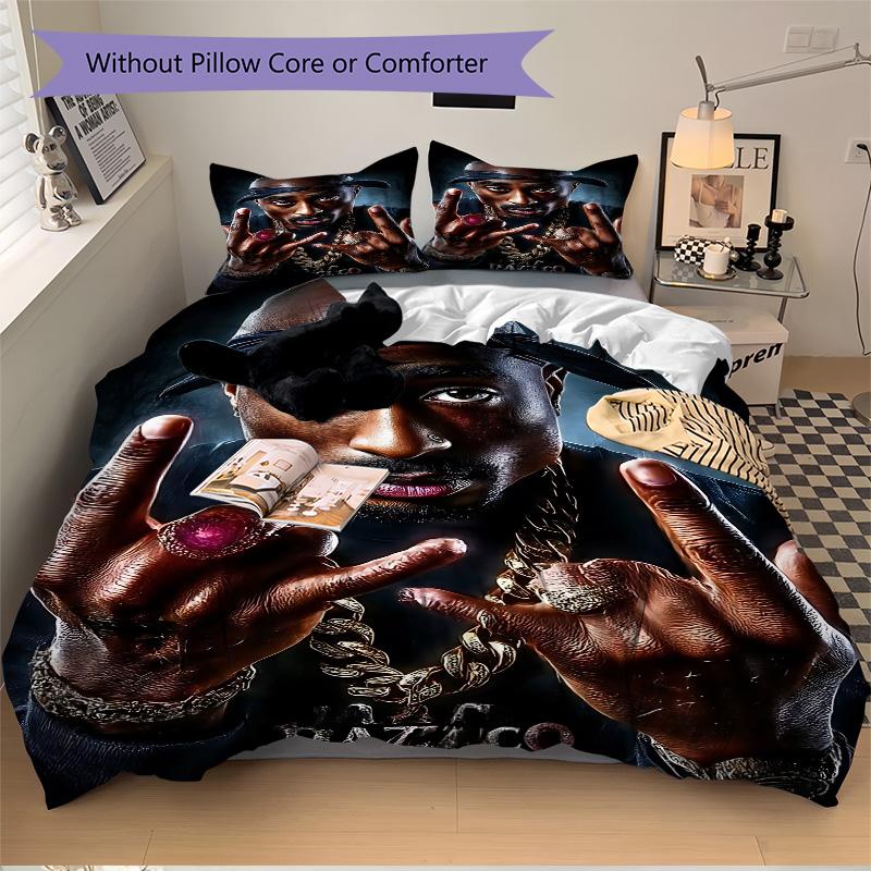 Tupac Hip Hop Portrait Print 3Pcs Bedding Set,Duvet Cover with 2 Bedro,Pillowcase Home Birthday Gift