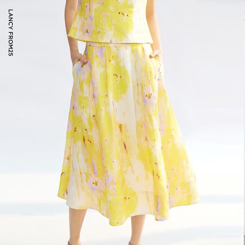 LANCY YAO 25 Series Ramie Printed A-Line Skirt
